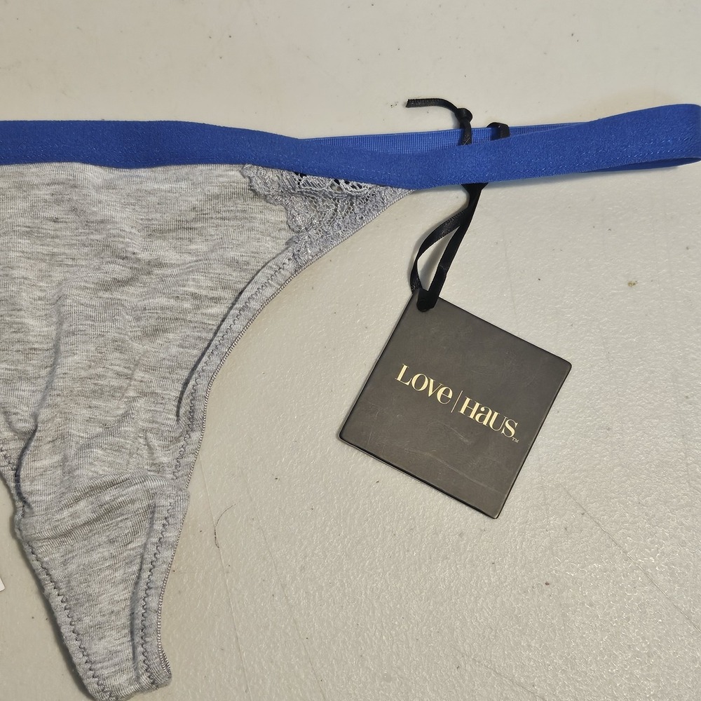 Love Haus By Beach Bunny Heather Grey Blue Lace Trim Thong Panty XL SR2019 - Picture 2 of 4